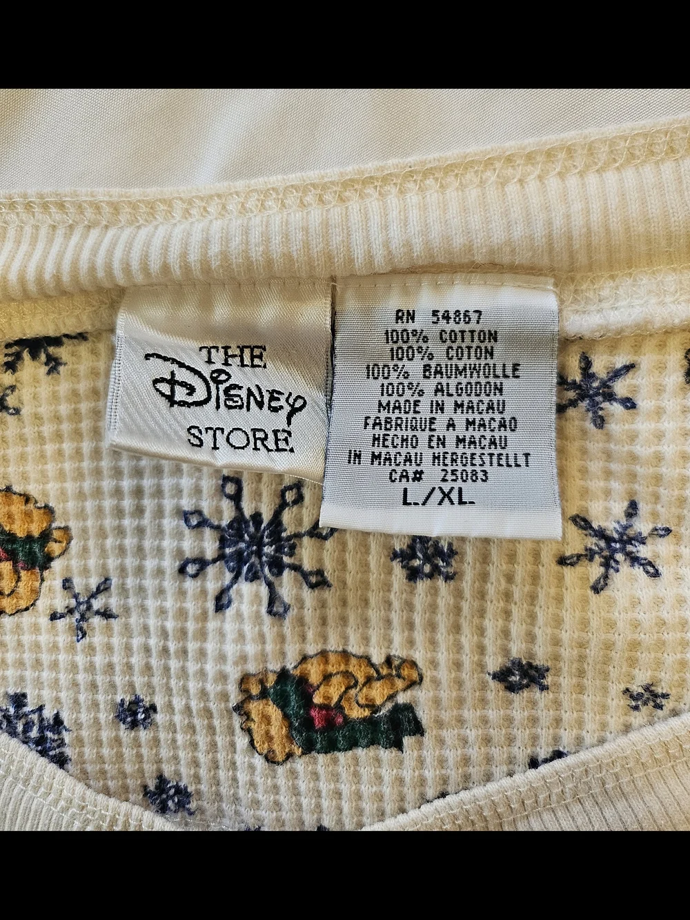Disney Cream Thermal Pajama Set with Blue Snowflake & Brown Bear Print - Picture 3 of 9